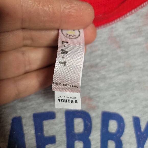 L.A.T Merry Christmas Tree Pickup Raglan Tee T-shirt top train Youth Small - Picture 3 of 5